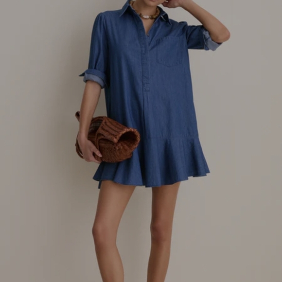 Tuckernuck Dresses & Skirts - Tuckernuck Chambray Blue Shirt Dress with Ruffle Hem